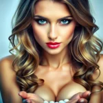 Žena s dlouhými vlasy a perly.