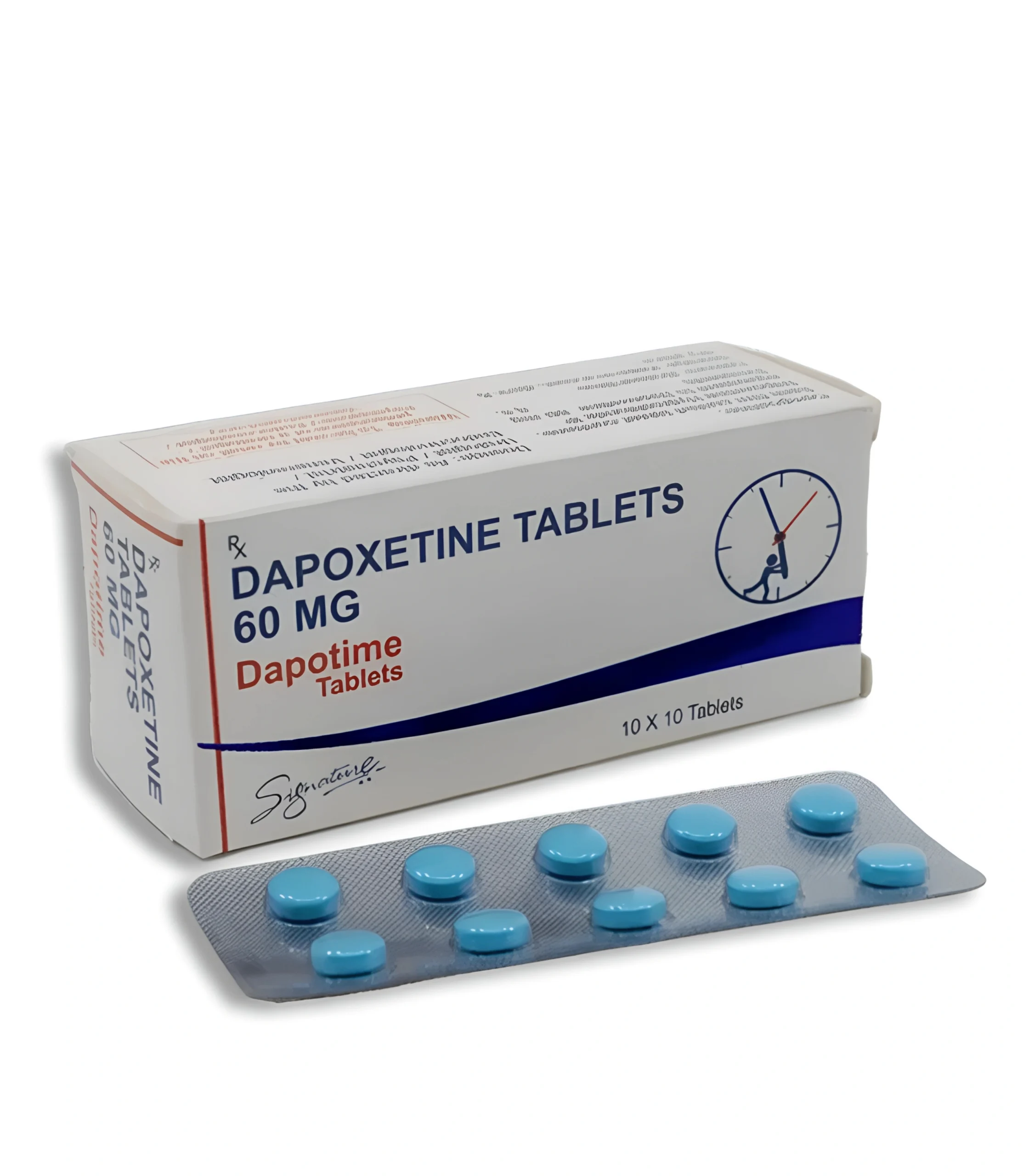 Modré tablety v obalu Dapoxetine